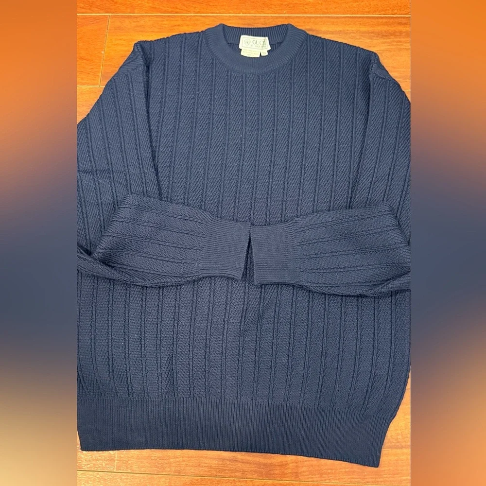Gucci Dark Blue Ribbed Crewneck Sweater